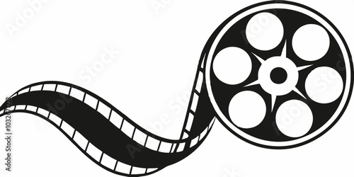 Black and White Film Reel Movie Silhouette on a White Background.