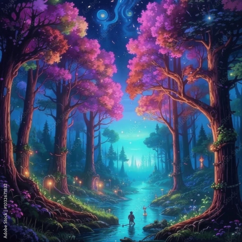 A beautiful magical forest, a magical illustration. A beautiful magical forest, a magical illustration.