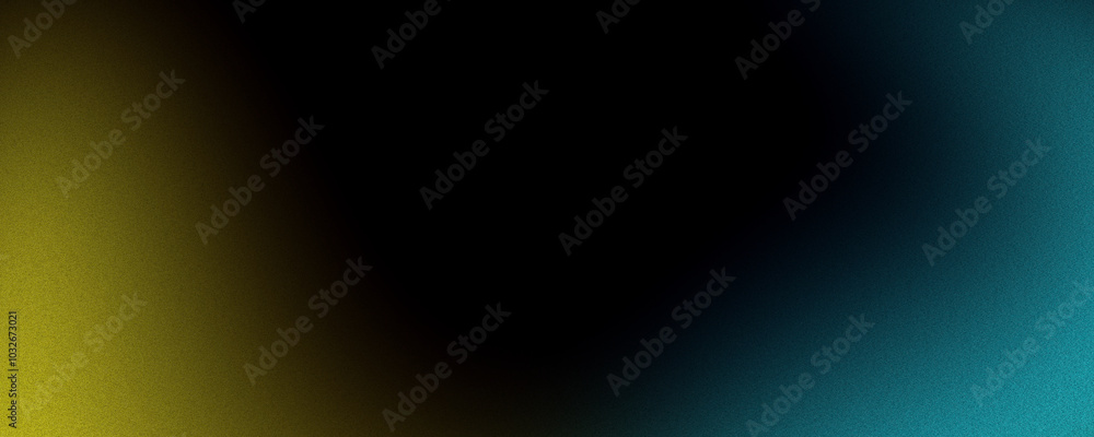 Fototapeta premium Grainy gradient background, noise texture glowing blue yellow gradient shape, black abstract banner poster backdrop design