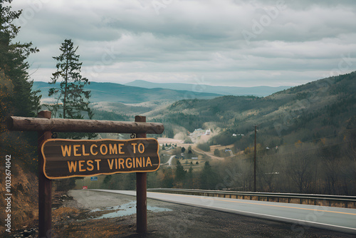 Welcome to West Virginia Sign, USA Travel, Appalachian Roadside Landmark and Tourism	 photo