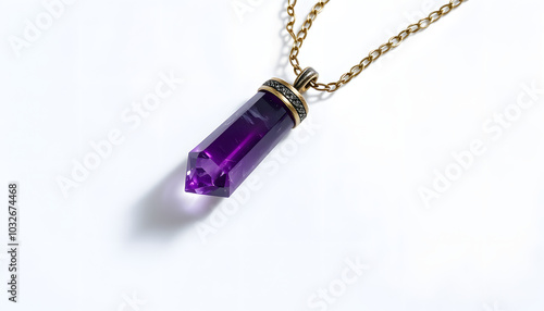 Amethyst pendulum necklace isolated with white highlights, png