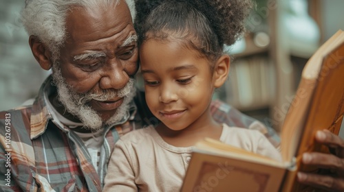 An intimate reading experience between a grandfather and his grandchild, highlighting their close connection.