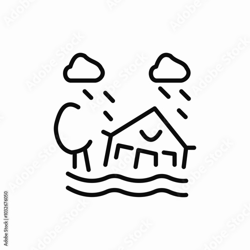 flooded house icon sign vector