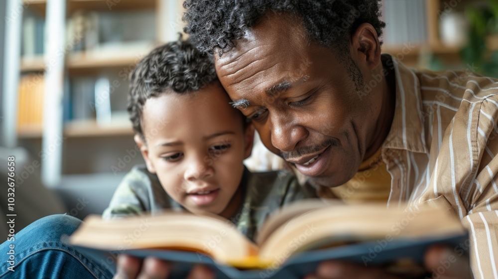 A loving grandparent reading to his grandchild, creating a cozy and calm moment. A loving grandparent reading to his grandchild, creating a cozy and calm moment.
