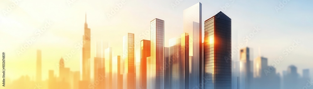 City skyline at sunrise, showcasing modern skyscrapers and vibrant sky colors. City skyline at sunrise, showcasing modern skyscrapers and vibrant sky colors.
