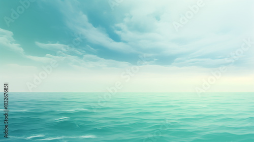 Calm ocean horizon under soft blue sky with gentle clouds