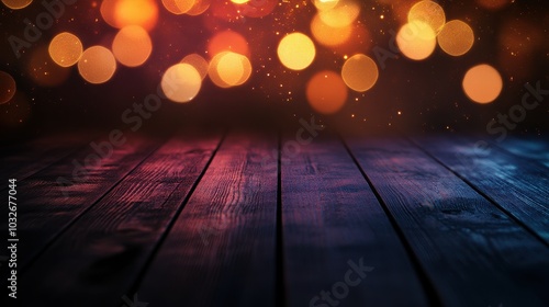 Warm Glowing Lights on Wooden Surface Background