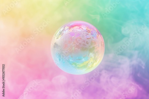 soap bubble, colorful background, pastel hues, dreamy atmosphere, light reflections, gentle colors, floating orb, soft gradient, whimsical concept, serene ambiance