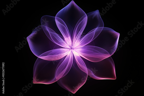 Magnolia flower petal made from purple neon glow light isolated on dark background