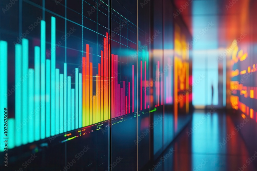 Dynamic financial graph with vibrant colors and data representation. Dynamic financial graph with vibrant colors and data representation.