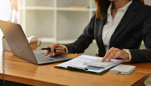 Accountant Calculating Electronic Invoice Or E Bill