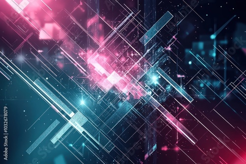 Technology and science abstract background featuring geometric shapes and futuristic designs