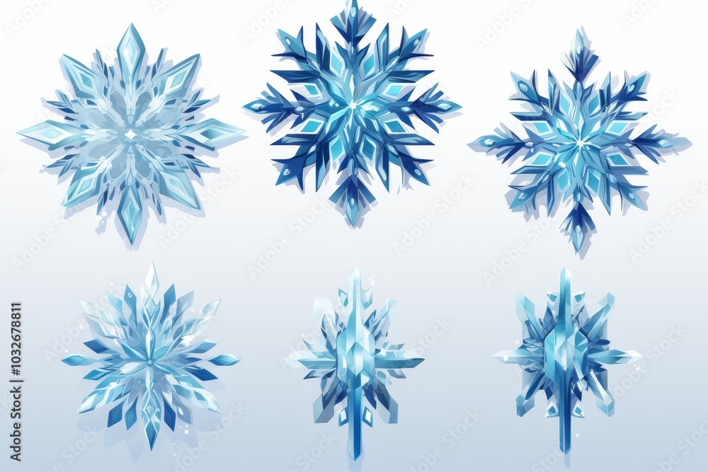 Delicate snowflakes and ice crystals in soft hues a study of isolated winter beauty Delicate snowflakes and ice crystals in soft hues a study of isolated winter beauty