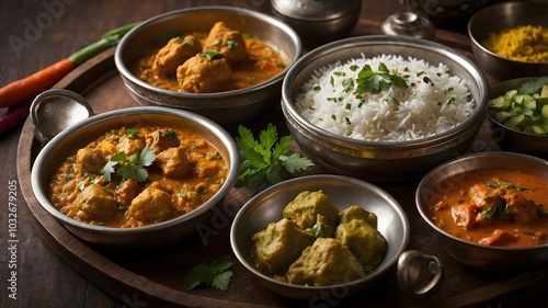 Delicious indian food on tray