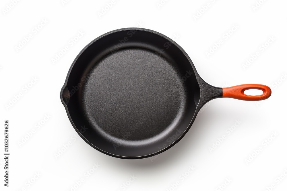 Top view of a fried egg in a frying pan on a white background, isolated for clarity Top view of a fried egg in a frying pan on a white background, isolated for clarity