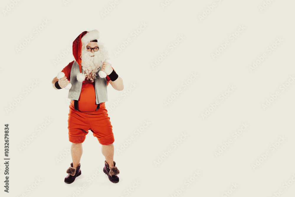 Funny Santa Claus and fitness. Retro style. Funny Santa Claus and fitness. Retro style.
