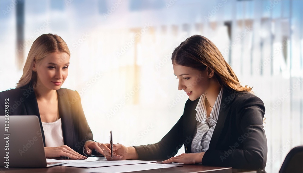 Fototapeta premium Two Businesspeople Working On Contract Paper