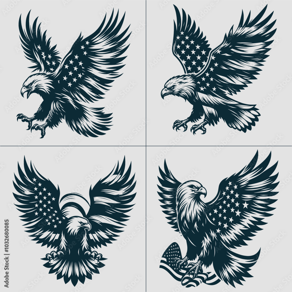 Obraz premium Flying Eagle with USA Flag Svg & PNG Files, Patriotic Clipart Vector Image, 4th of July eagle t shirt Sublimation Design, American flag svg