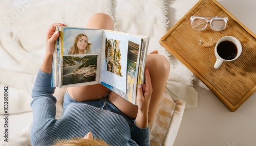 Woman Looking At Photo Album photo