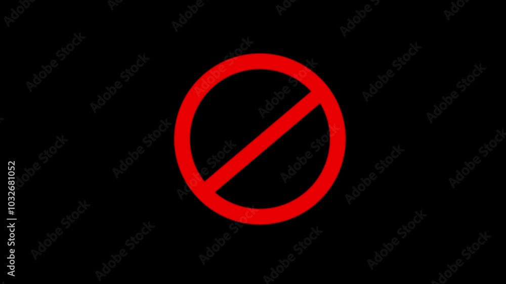 Red sign stop, cross, x, ban, cancel, prohibited icon animation on black background. Warning, stop or no entry forbidden red circle and line symbol animation. Red sign stop, cross, x, ban, cancel, prohibited icon animation on black background. Warning, stop or no entry forbidden red circle and line symbol animation.