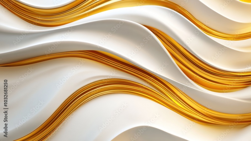 Abstract waves of white and gold create a dynamic, flowing texture. Abstract waves of white and gold create a dynamic, flowing texture.