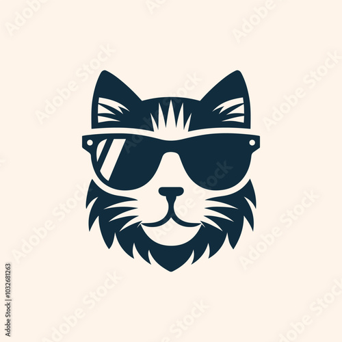 Cat with sunglass logo icon vector illustration