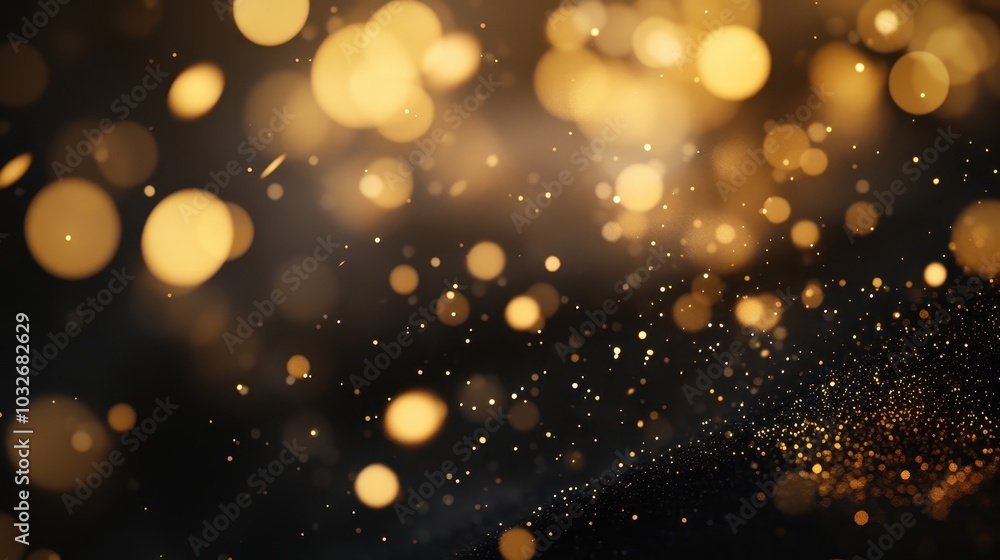 Golden Bokeh Lights Against Dark Background Golden Bokeh Lights Against Dark Background