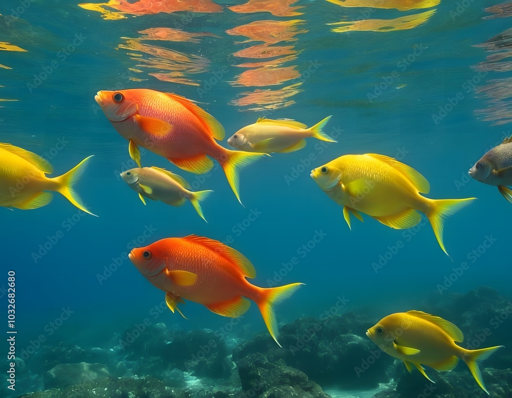 Naklejka premium colorful fish group in aquarium water