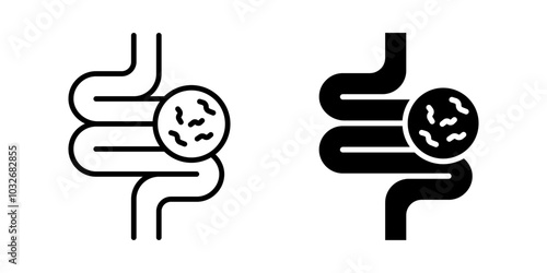 Intestine with bacteria Icon set .Symbol isolated white background. vector illustration. color editable.