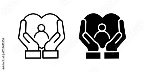 Hands Hugging Heart icon set .Symbol isolated white background. vector illustration. color editable.