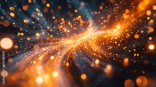 quantum entanglement, showcasing two interconnected particles in a dynamic field of energy. Abstract lines and light patterns symbolize their mysterious link