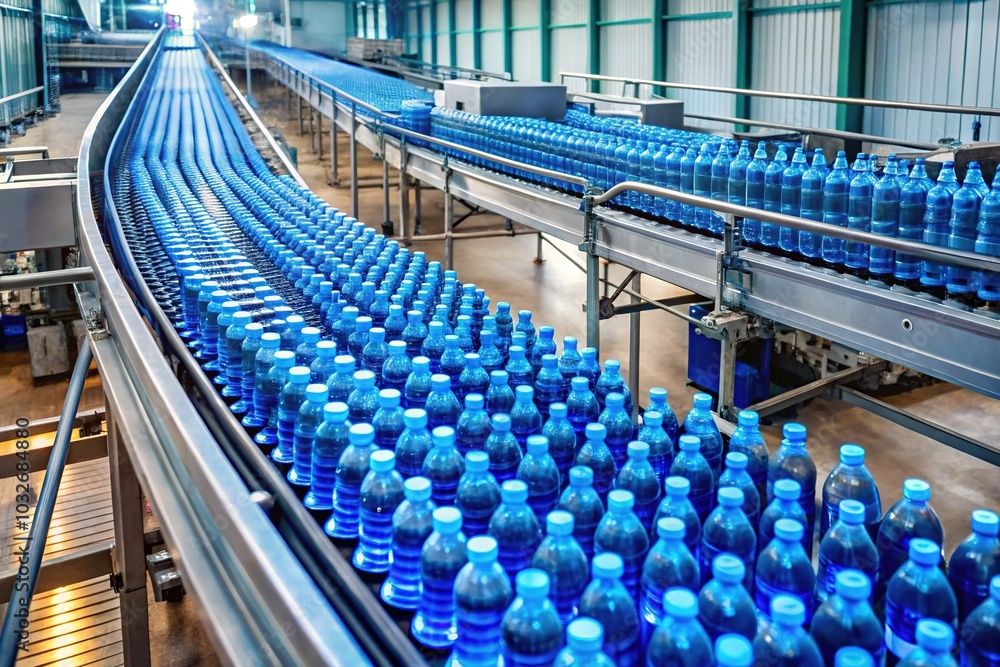 Obraz premium Mass Production of Plastic Water Bottles in Factory