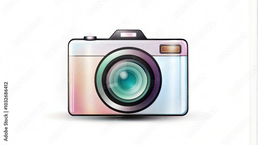 Colorful camera design with a modern lens on a white background. Colorful camera design with a modern lens on a white background.