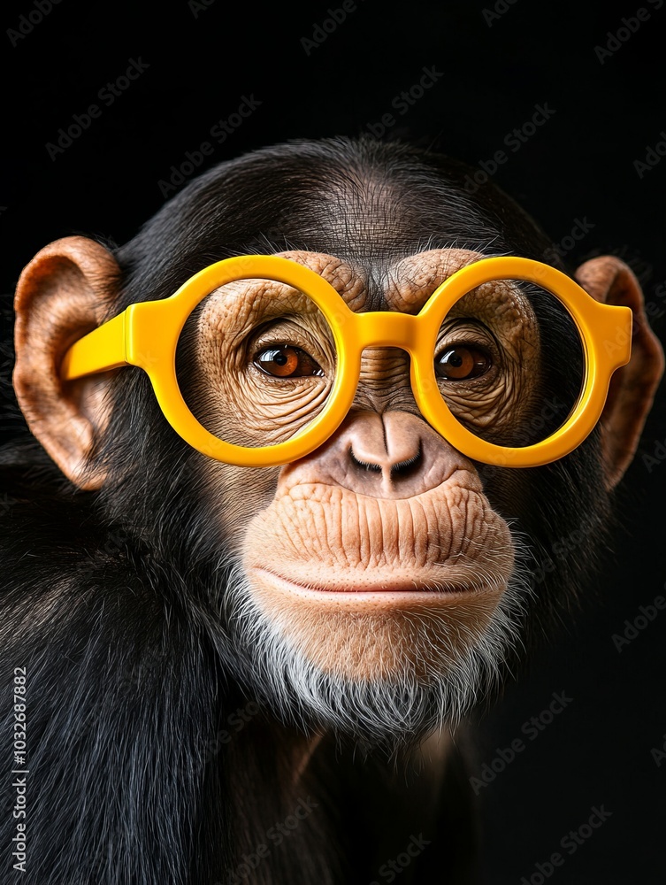 Fototapeta premium Chimpanzee with Round Glasses