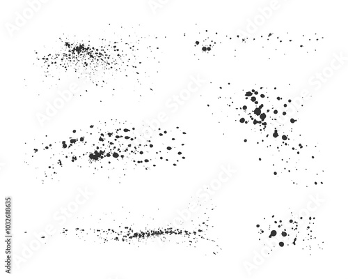 set of ink splatters, drops, stains and splashes isolated on a white background