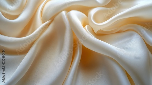 Elegant ivory silk fabric draped gracefully on a soft surface in natural ligh...