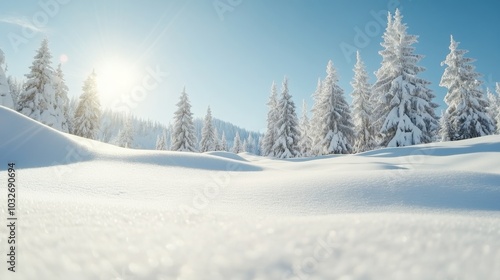 Tranquil winter scene with pristine snow covering the ground