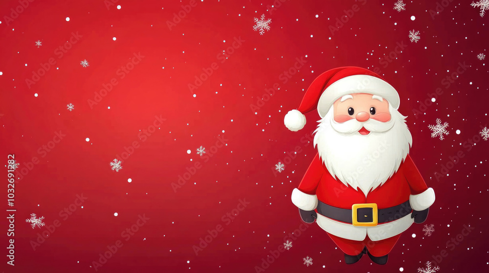 Cheerful santa claus surrounded by snowflakes on red holiday background Cheerful santa claus surrounded by snowflakes on red holiday background