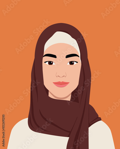 A young woman in a modern hijab portrait. Beautiful Islamic fashion clip art.
