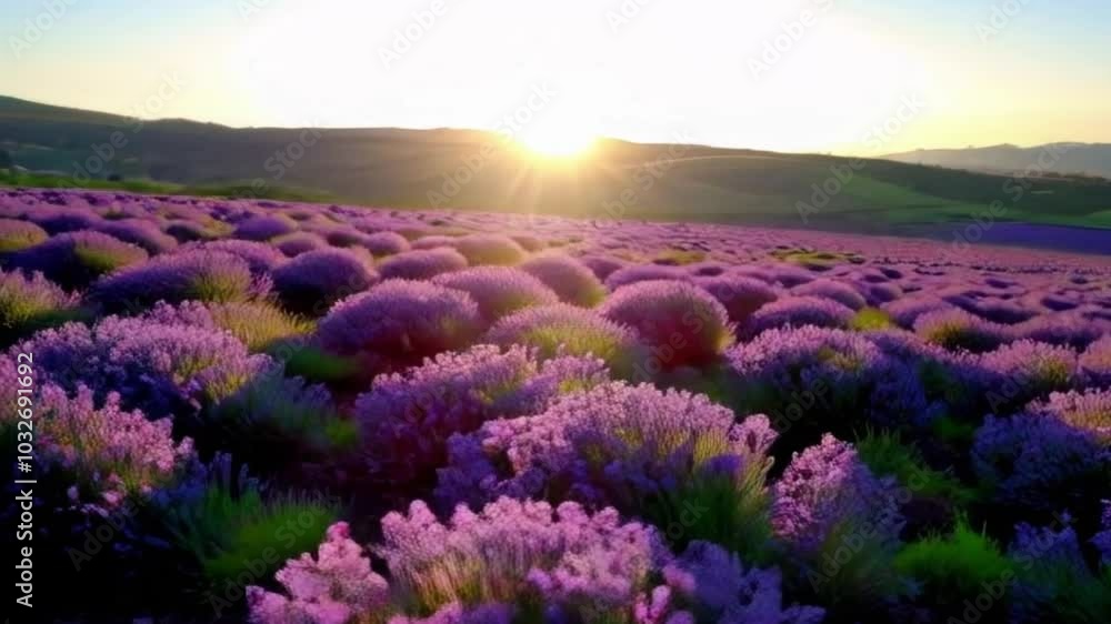 Stunning Lavender Field at Sunrise with Vibrant Purple Blooms and 4K Animation Stunning Lavender Field at Sunrise with Vibrant Purple Blooms and 4K Animation