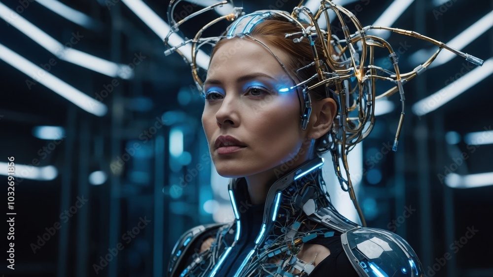 A woman in the futuristic future of 2100 A woman in the futuristic future of 2100