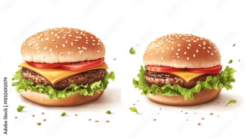 Juicy hamburger on white background Juicy hamburger on white background