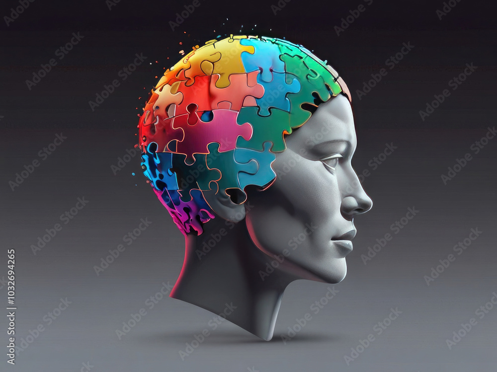 Fototapeta premium Human head from puzzles, for World Mental Health Day, created using Generative AI technology.