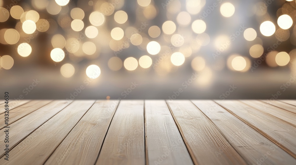 Calm Wooden Table with Soft Blurred Background Lights Calm Wooden Table with Soft Blurred Background Lights