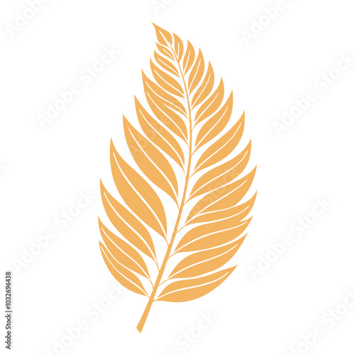 Silhouette of yellow rowan leaf on white background. Autumn design element. Flat style illustration