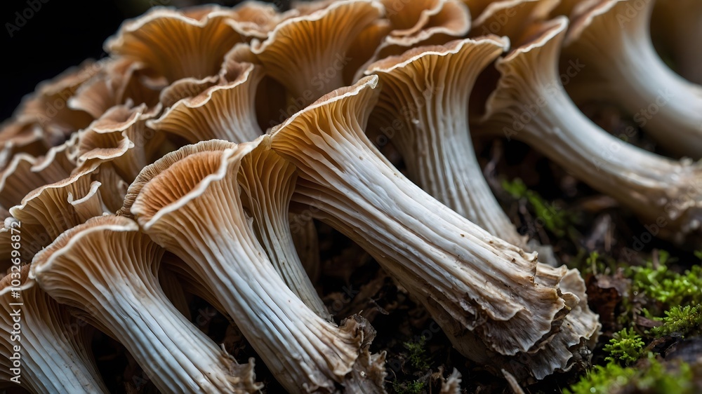 Closeup of vibrant mushrooms capturing the intricate details and textures of forest fungi Closeup of vibrant mushrooms capturing the intricate details and textures of forest fungi