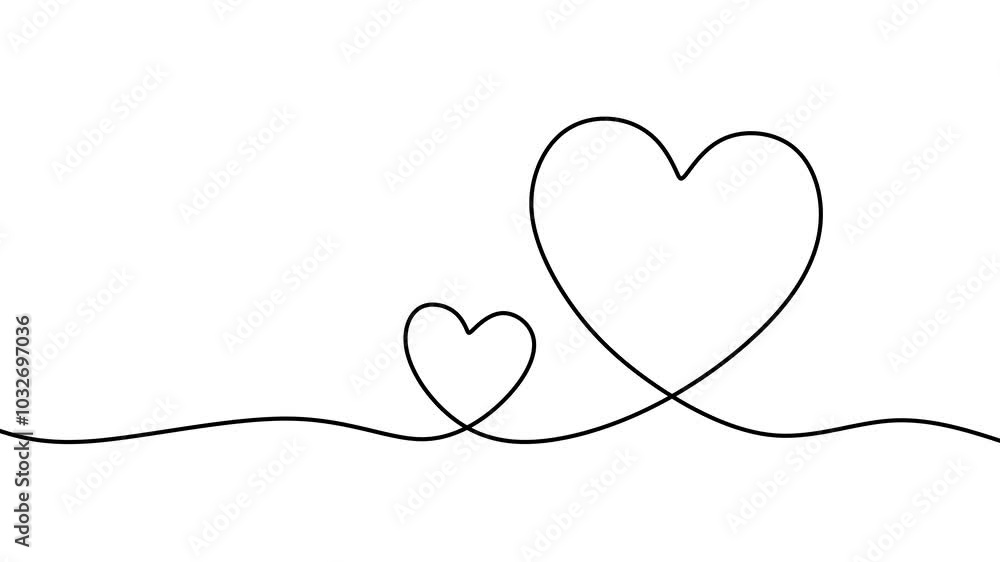 Continuous drawing line art of love symbol with black line and white background. One line Continuous drawing line art of love symbol with black line and white background. One line