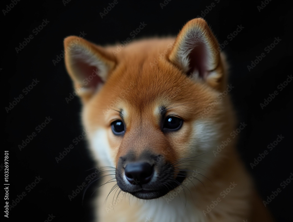 Süßer Shiba Inu Welpe auf schwarzem Hintergrund Süßer Shiba Inu Welpe auf schwarzem Hintergrund