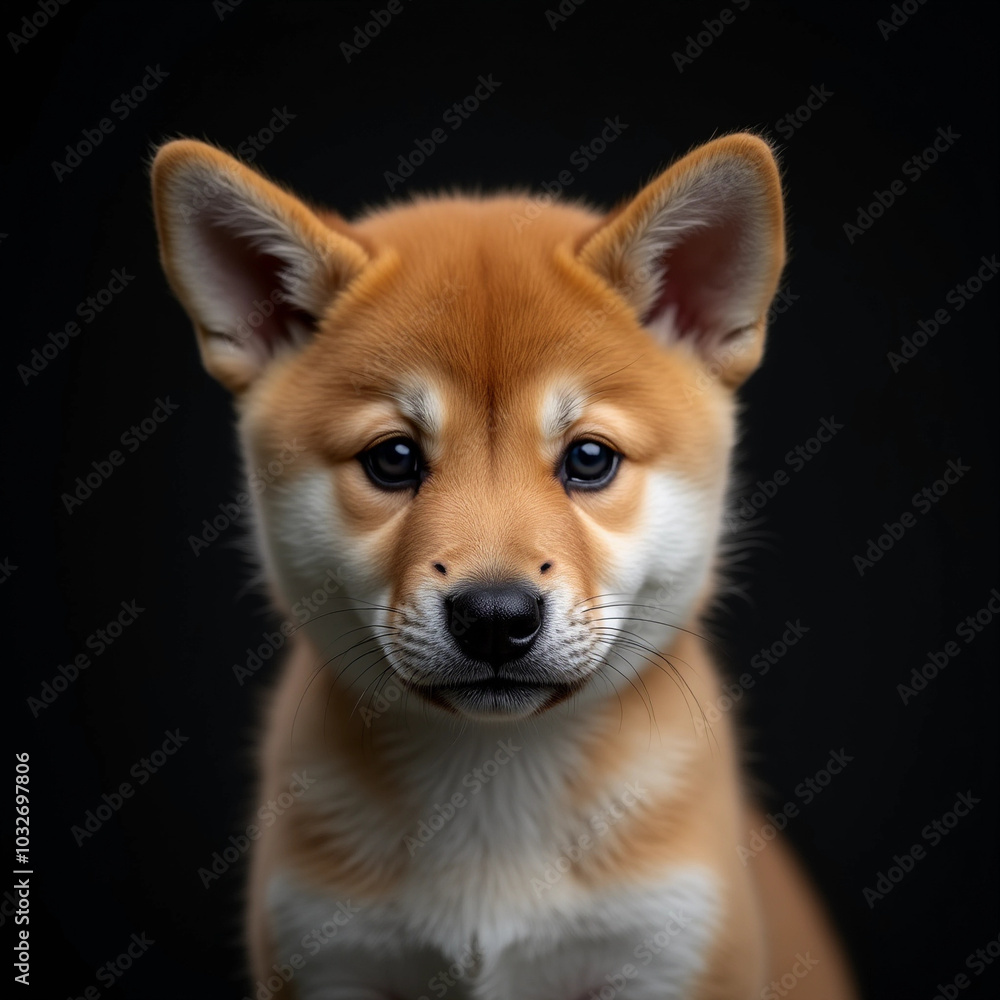 Süßer Shiba Inu Welpe auf schwarzem Hintergrund Süßer Shiba Inu Welpe auf schwarzem Hintergrund