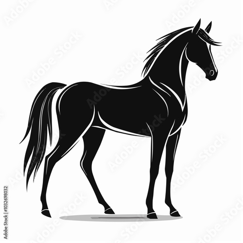 Stylized black horse silhouette showcasing strength and elegance on a white background